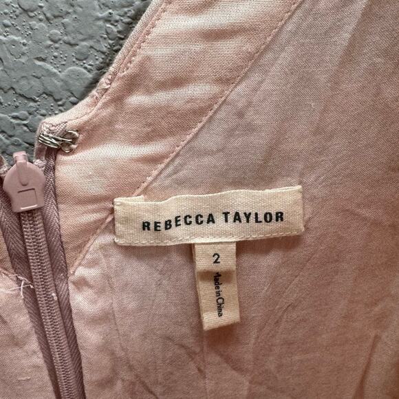 Rebecca Taylor Dress Women's Size 2 Pink Embroidered Cotton Gauze Tie Front - Picture 4 of 5